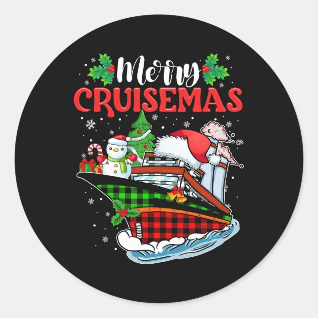 Sticker Rond Merry Cruisemas Famille Croisière Fun Noël (Devant)