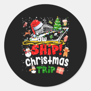 Sticker Rond Merry Cruisemas Funny Cruise Ship Famille Noël