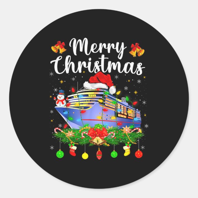 Sticker Rond Merry Cruisemas Xmas Lighting Santa Cruise Ship Ch (Devant)