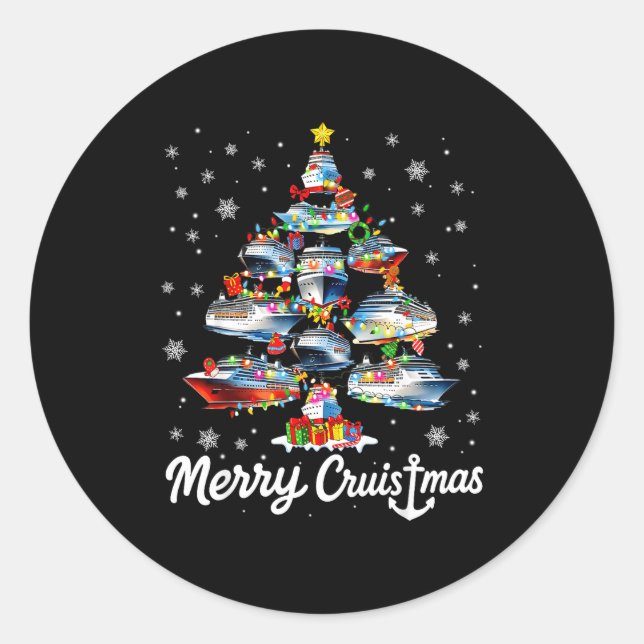 Sticker Rond Merry Cruismas Cruise Ship Christmas Tree Pjs Xmas (Devant)