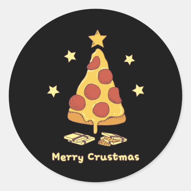 Sticker Rond Merry Crustmas - Pizza Christmas (Devant)