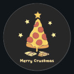 Sticker Rond Merry Crustmas - Pizza Christmas<br><div class="desc">Joyeux Crustmas - Sticker classique de Noël Pizza</div>