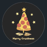Sticker Rond Merry Crustmas - Pizza Christmas<br><div class="desc">Joyeux Crustmas - Sticker classique de Noël Pizza</div>