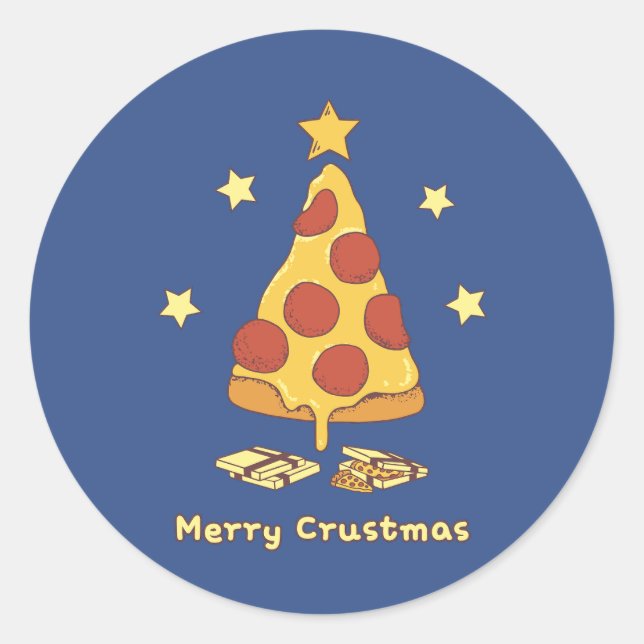 Sticker Rond Merry Crustmas - Pizza Christmas (Devant)