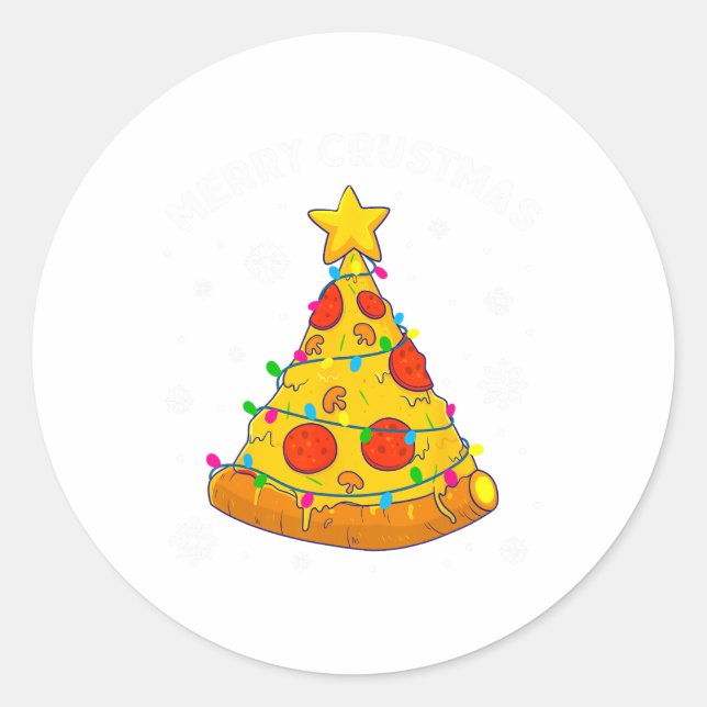 Sticker Rond Merry Crustmas Pizza Christmas Tree Xmas Gifts Kid (Devant)