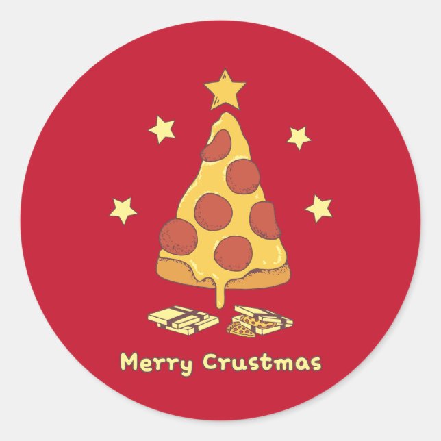 Sticker Rond Merry Crustmas - Pizza Noël Classic Round Sti (Devant)