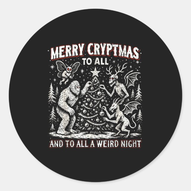 Sticker Rond Merry Cryptmas Weird Night Cryptid Holiday Art  (Devant)