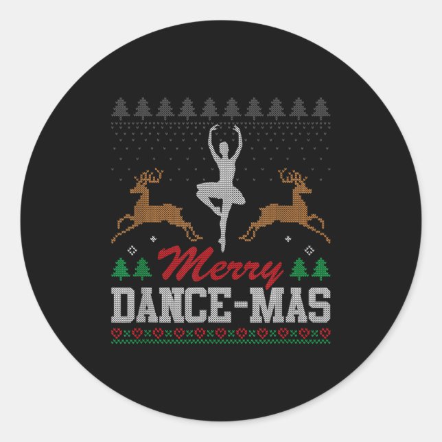Sticker Rond Merry Dance-mas Ballet Dancer Ugly Christmas Balle (Devant)