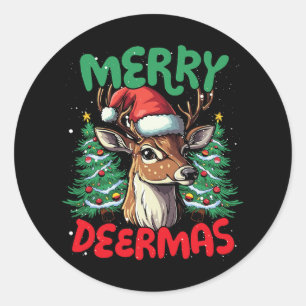 Sticker Rond Merry Deermas Funky Christmas Duck Lover