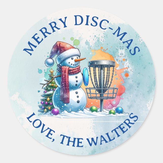 Sticker Rond Merry Disk-mas | Disk Golf Personnalisé Noël (Devant)