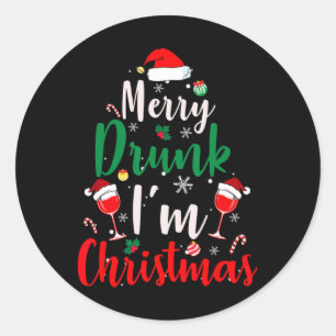 Sticker Rond Merry Drunk Je suis Noël Drôle Père Noël Joke Xmas