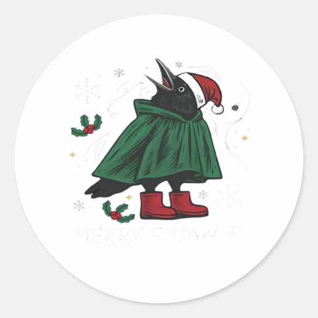 Sticker Rond Merry F Caw F Funny Graphic Style (Devant)