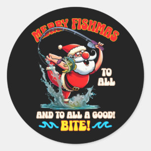 Sticker Rond Merry Fishmas À Tous Bite Joyeux Noël Fis