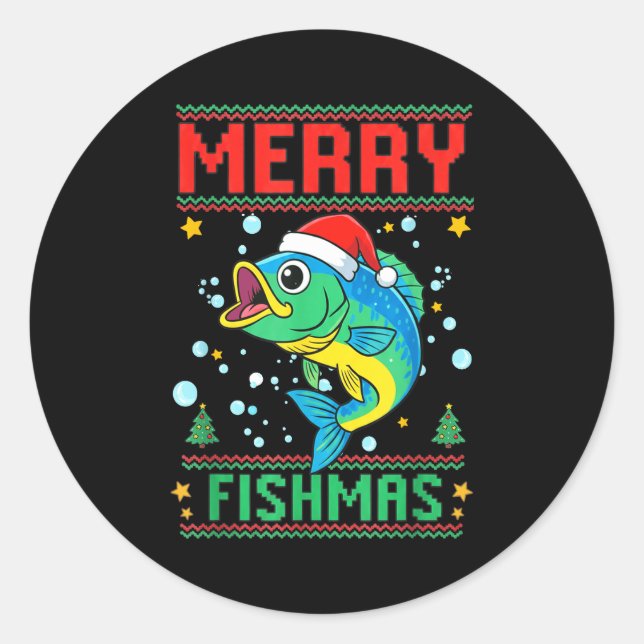 Sticker Rond Merry Fishmas B Fish Fishing Christmas  (Devant)