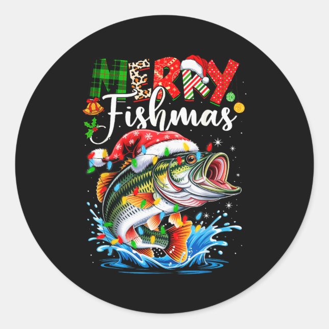 Sticker Rond Merry Fishmas Fish Fishing Merry Xmas Christmas Me (Devant)