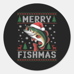 Sticker Rond Merry Fishmas Funny Pêche Noël