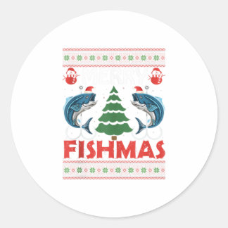 Sticker Rond Merry Fishmas Funny Pêche Noël