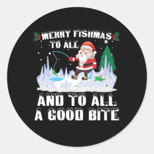 Sticker Rond Merry Fishmas Funny Pêcheur de poisson Xmas