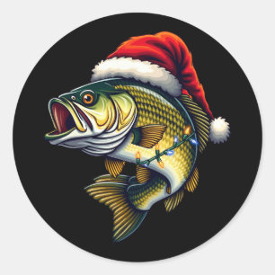 Sticker Rond Merry Fishmas Père Noël Pêcheurs amoureux Drôle Pê