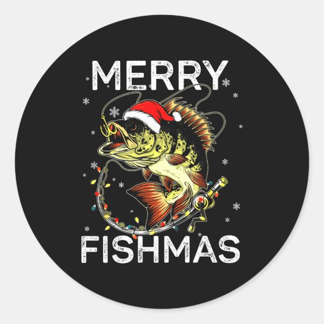Sticker Rond Merry Fishmas Santa Fishing Lovers Funny Fisherman (Devant)