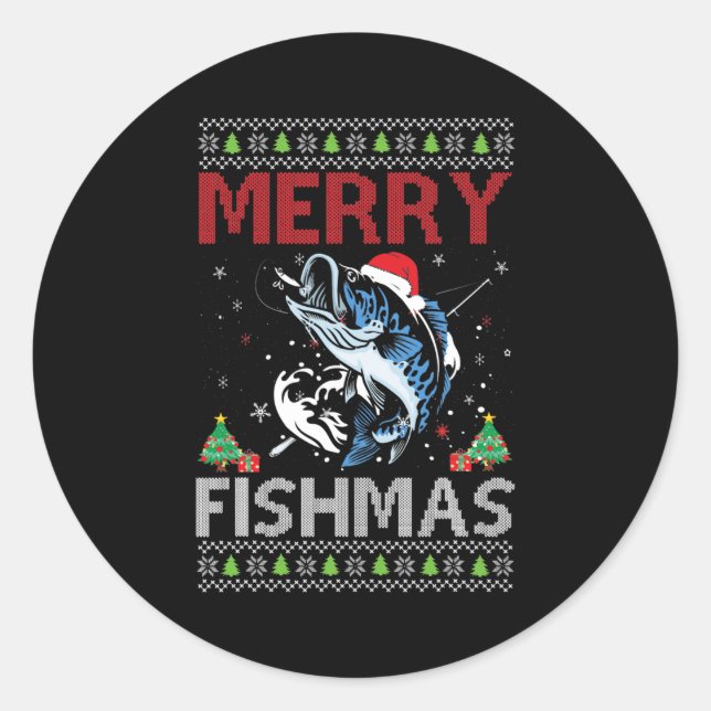 Sticker Rond Merry Fishmas Vilain Noël Pêche basse cadeau (Devant)