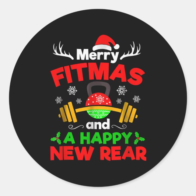 Sticker Rond Merry Fitmas And A Happy New Year  (Devant)