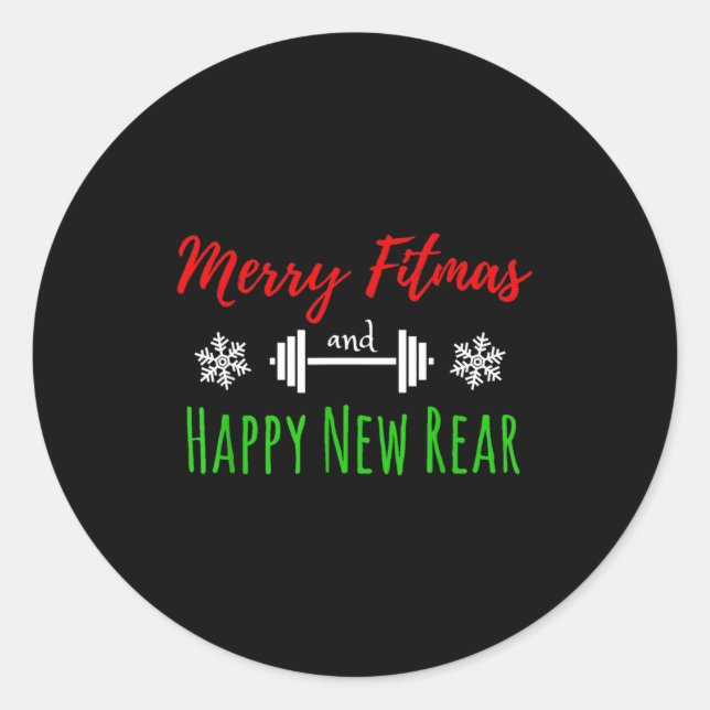 Sticker Rond Merry Fitmas And Happy New Rear Fitness Funny  (Devant)