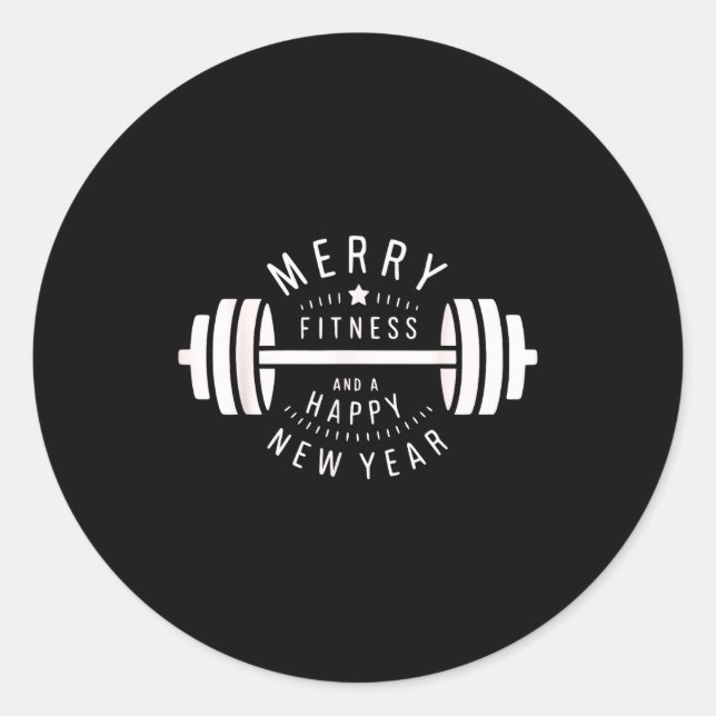 Sticker Rond Merry Fitness And A Happy New Rear Funny Gym  (Devant)