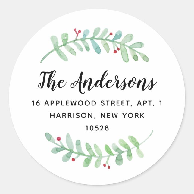 Sticker Rond Merry Garland Holiday Adresse de retour (Devant)