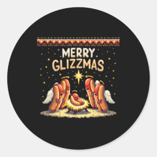 Sticker Rond Merry Glizzmas Hot Dog Humor Funny Food Los Cos
