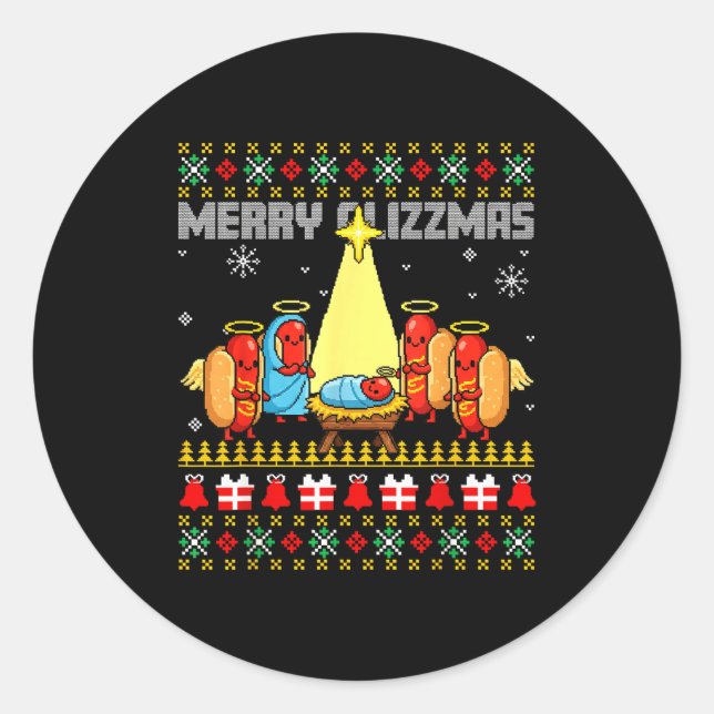 Sticker Rond Merry Glizzmas Ugly Christmas Sweaters Hot Dogs Xm (Devant)