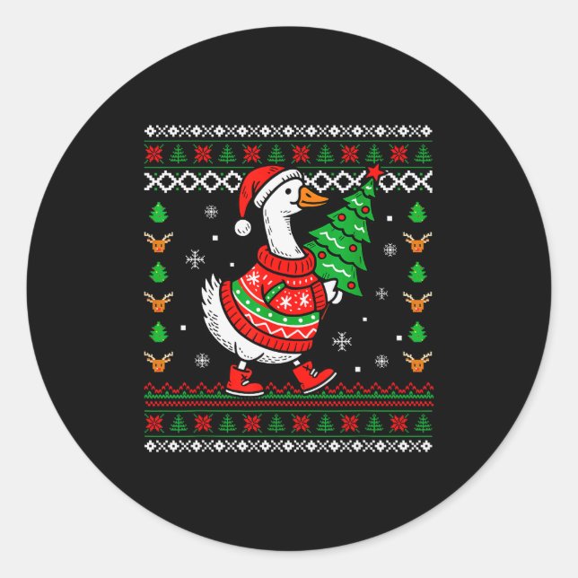 Sticker Rond Merry Goosemas Christmas Funny Family Ugly Xmas Me (Devant)