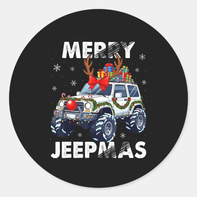 Sticker Rond Merry Jeepmas Ugly Light Reindeer Christmas  (Devant)