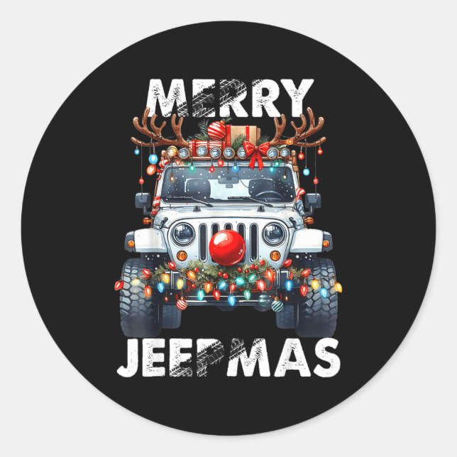 Sticker Rond Merry Jeepmas Ugly Light Reindeer Christmas  (Devant)