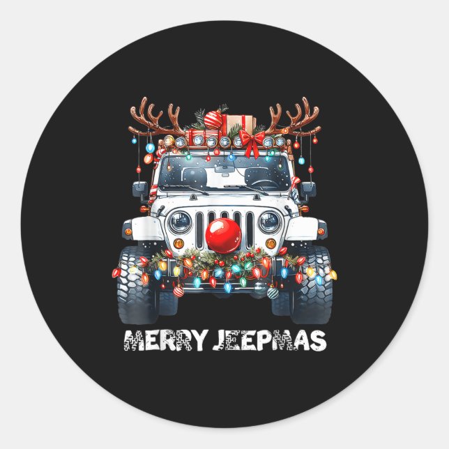 Sticker Rond Merry Jeepmas Ugly Light Reindeer Christmas  (Devant)