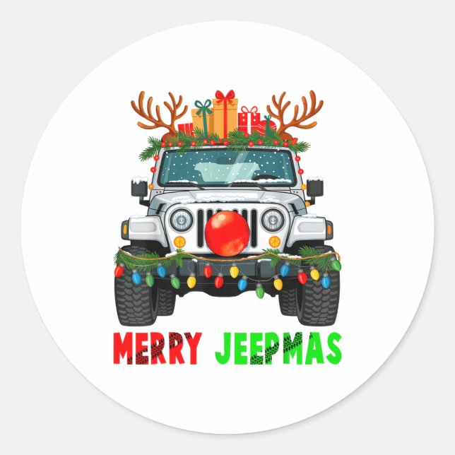 Sticker Rond Merry Jeepmas Ugly Light Reindeer Christmas  (Devant)