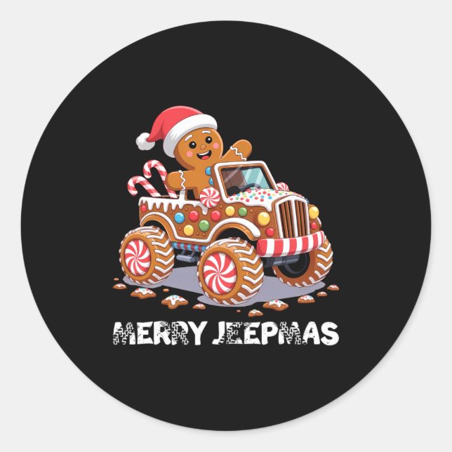 Sticker Rond Merry Jeepmas Ugly Light Reindeer Christmas Long S (Devant)