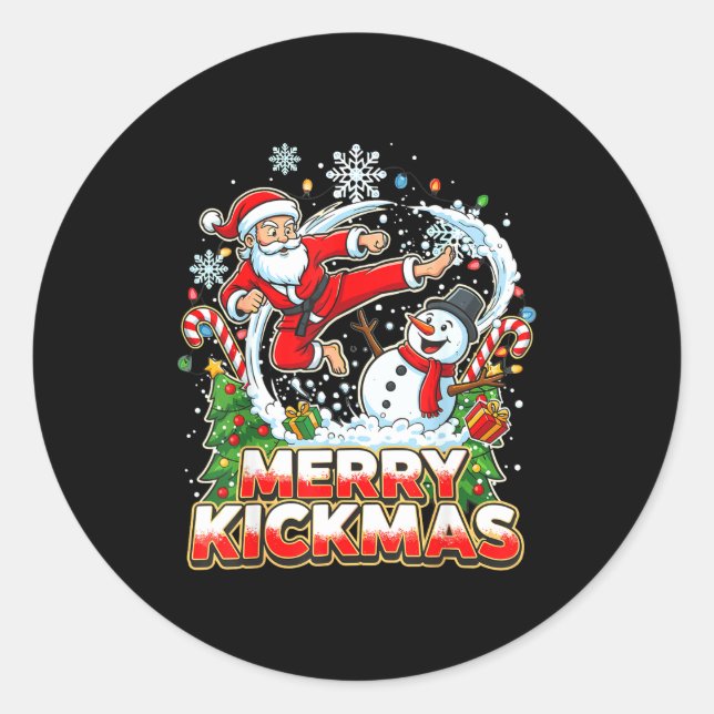 Sticker Rond Merry Kickmas Ugly Christmas Jiu Jitsu Funny Santa (Devant)