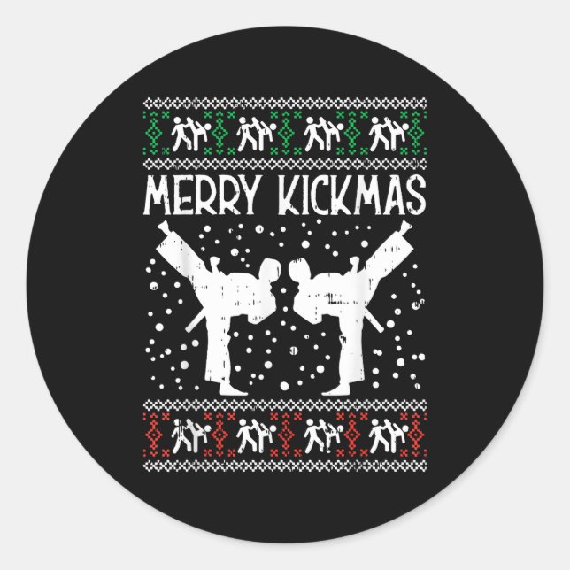 Sticker Rond Merry Kickmas Ugly Christmas Karate Jiu Jitsu Mart (Devant)