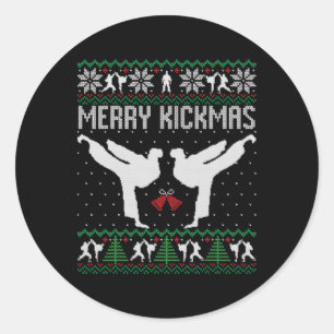 Sticker Rond Merry Kickmas Ugly Christmas Karaté Jiu Jitsu Mart