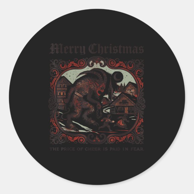 Sticker Rond Merry Krampus Christmas Xmas Horror Ugly Sweater E (Devant)