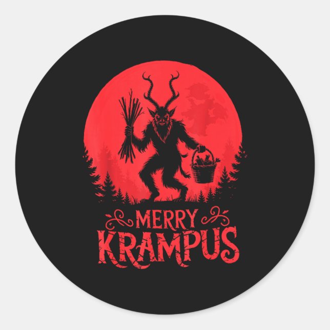 Sticker Rond Merry Krampus Christmas Xmas Horror Ugly Sweater E (Devant)