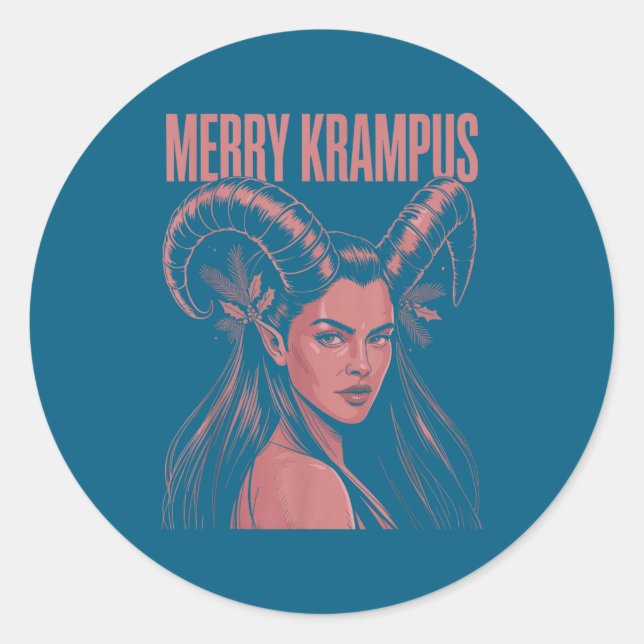 Sticker Rond Merry Krampus Ironic Lilith Christmas Dark Feminin (Devant)