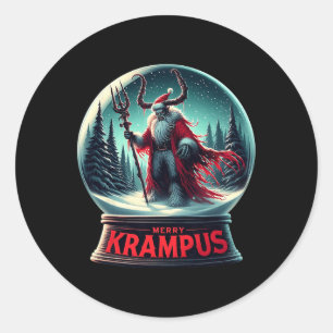 Sticker Rond Merry Krampus Krampus Arrive À La Ville De Noël Ho