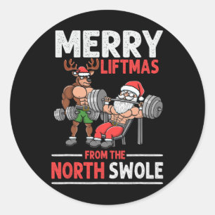 Sticker Rond Merry Liftmas De North Swole Muscle Père Noël Poid