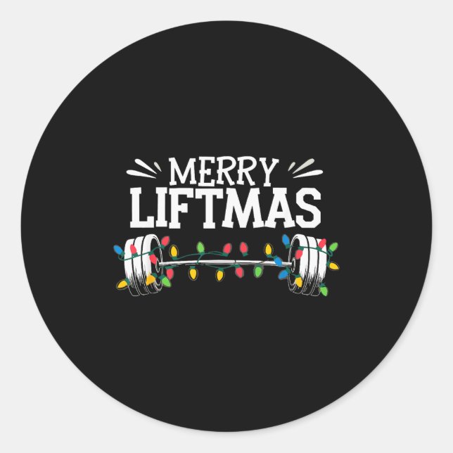 Sticker Rond Merry Liftmas Weightlifter Fitness  (Devant)