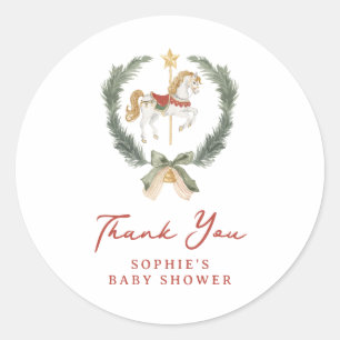 Sticker Rond Merry Little Baby Shower Carrousel Cheval