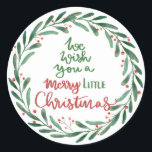 Sticker Rond Merry Little Christmas Script | Wreath<br><div class="desc">Merry Little Christmas Script | Wreath</div>