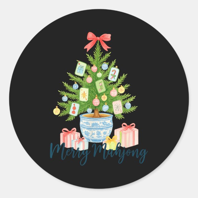 Sticker Rond Merry Mahjong Christmas Tree Chinoiserie Holiday  (Devant)