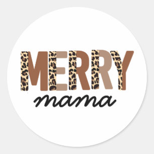 Sticker Rond "Merry Mama" Bloc de couleur moderne Leopard Boho